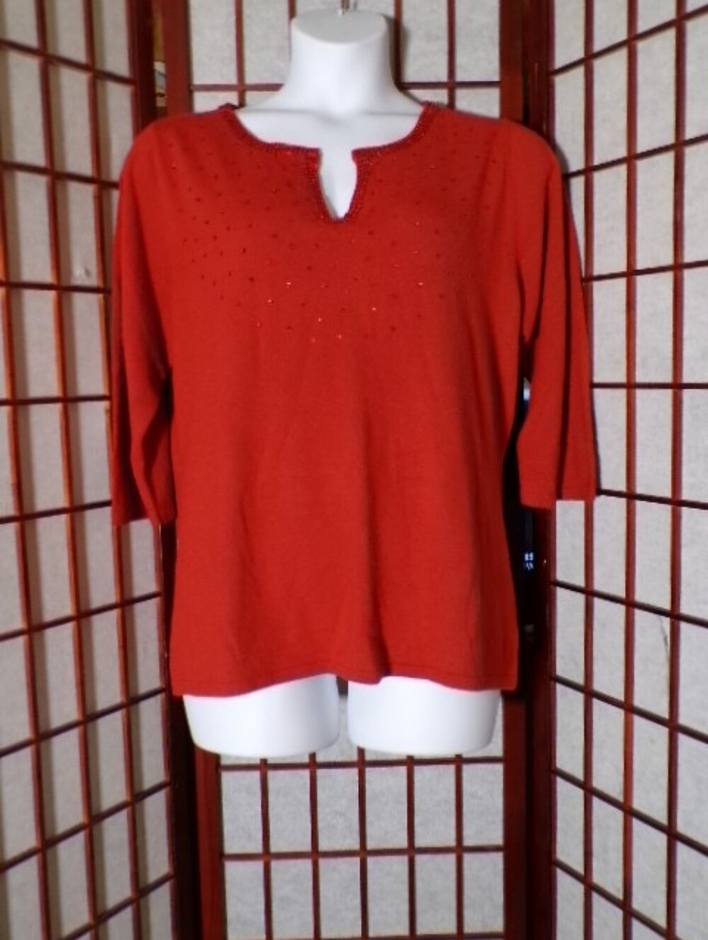 Covington Woman Beaded Red Sweater